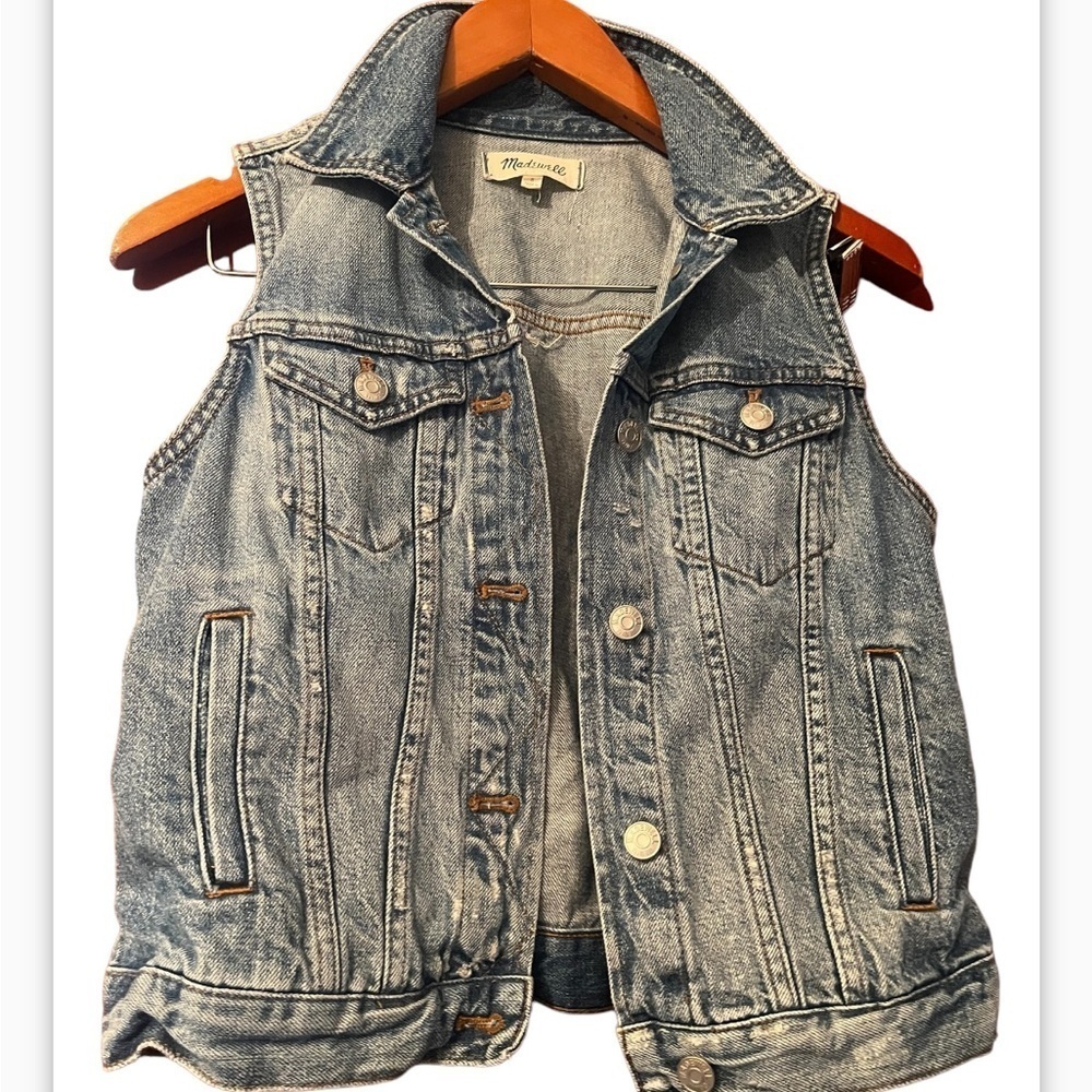 Madewell Vest The Jean Denim Medium Wash Blue Button Front Sz Small Women - Picture 2 of 6